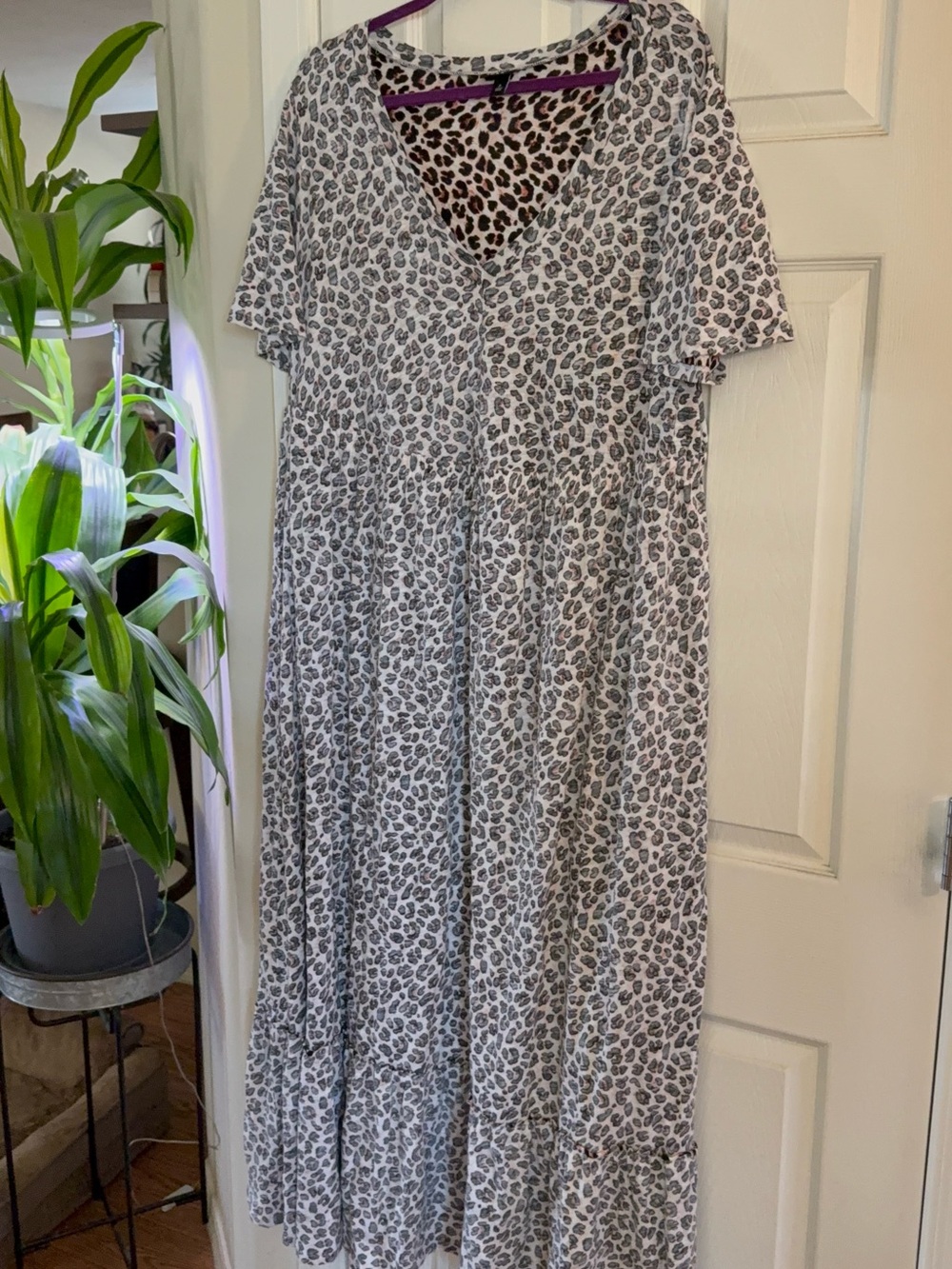 torrid White and Gray Leopard Print V-Neck Maxi Dress